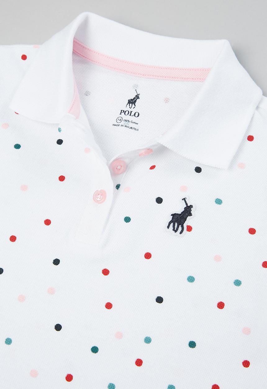 POLO - Girls Kim dot printed short sleeve golfer - white