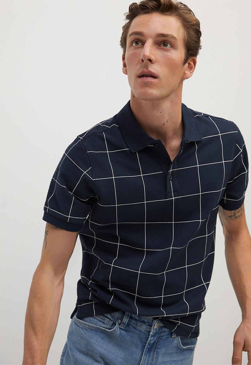 MANGO - Check polo shirt - navy & white