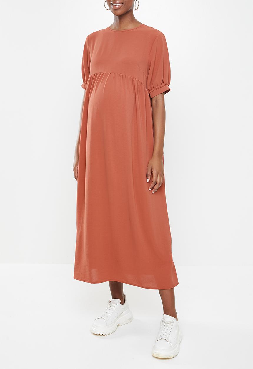 Missguided - Maternity puff sleeve midi smock dress - rust