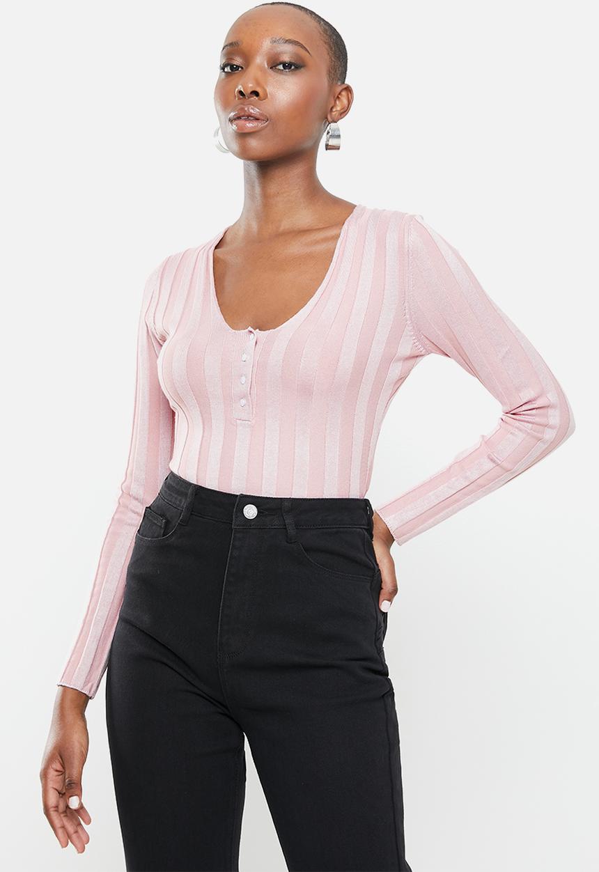 Missguided - Pearlised button front rib bodysuit - lilac