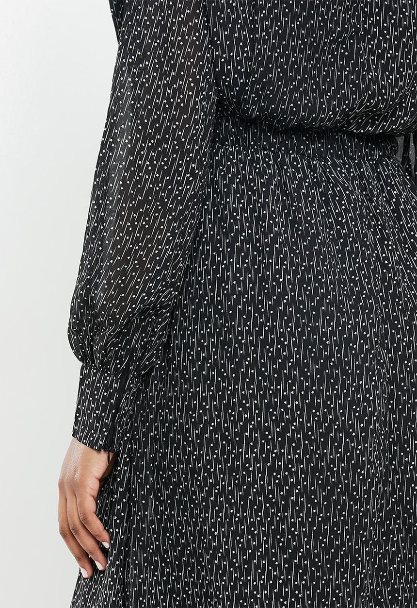 Missguided - Hi neck shoulder pad midi dress long sleeve star - black