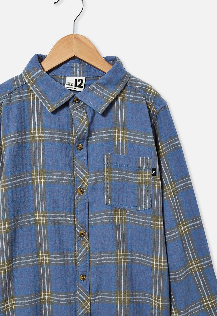 Free by Cotton On - Rocky long sleeve shirt - blue plaid check