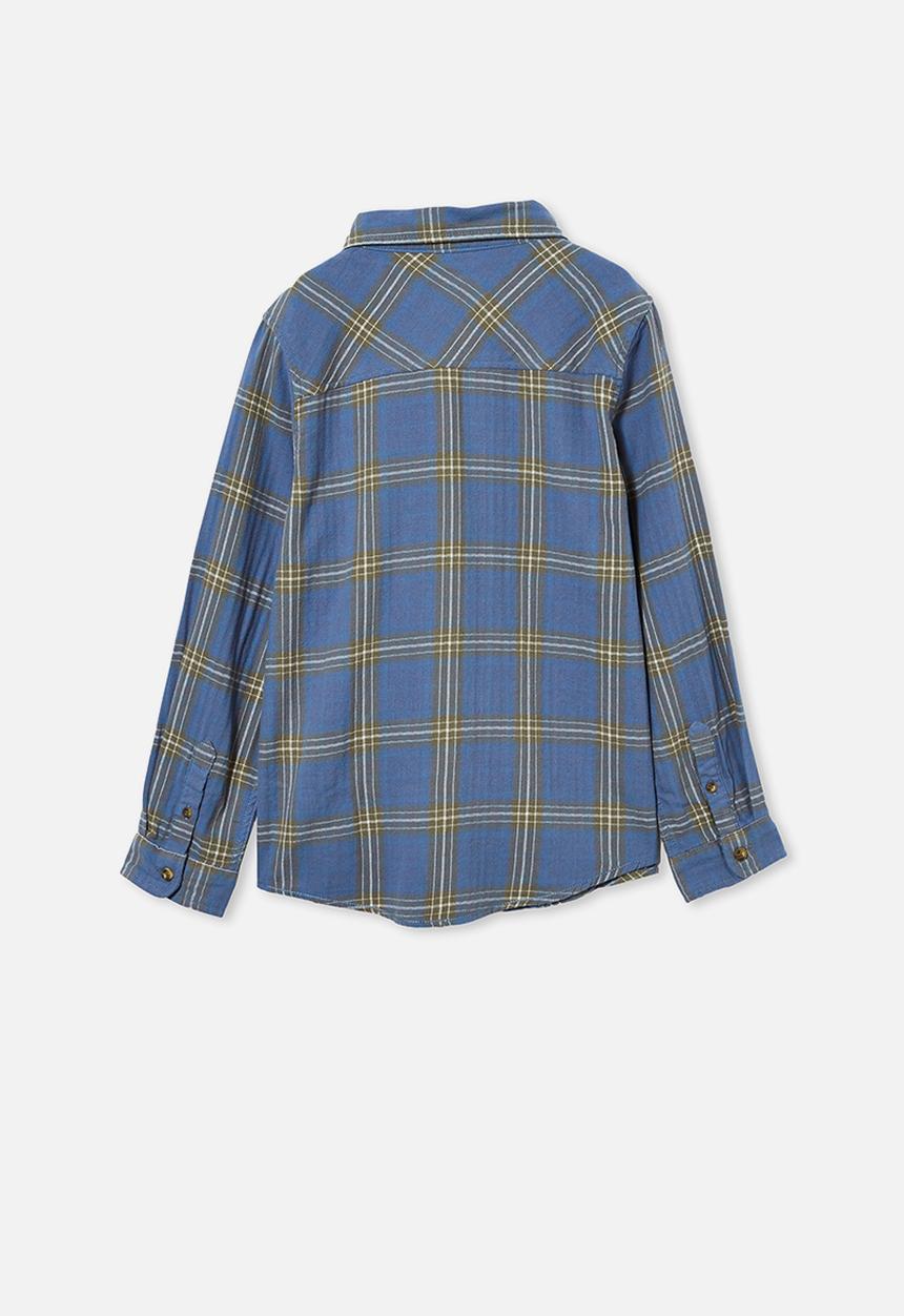 Free by Cotton On - Rocky long sleeve shirt - blue plaid check