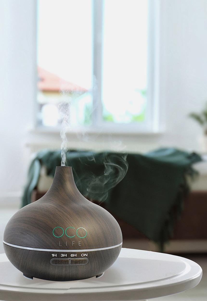 OCO Life  - Tall - dark wood diffuser with 2 oils  breathe & reawaken