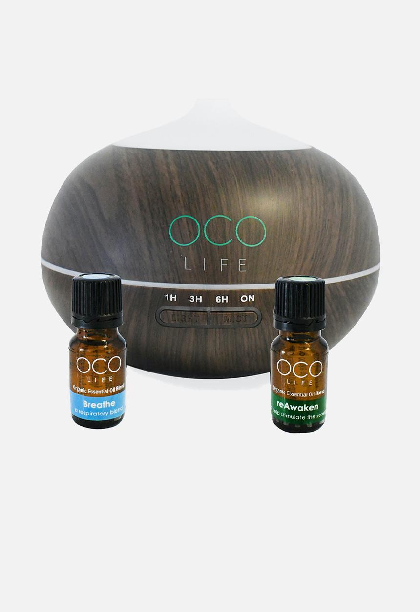 OCO Life  - The Zen - Dark Wood Diffuser with 2 Oils Breathe &  Reawaken