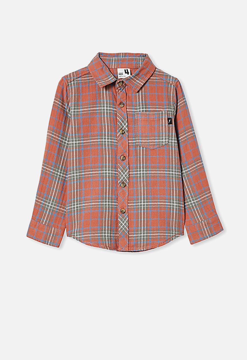 Cotton On - Rugged long sleeve shirt - amber brown plaid check