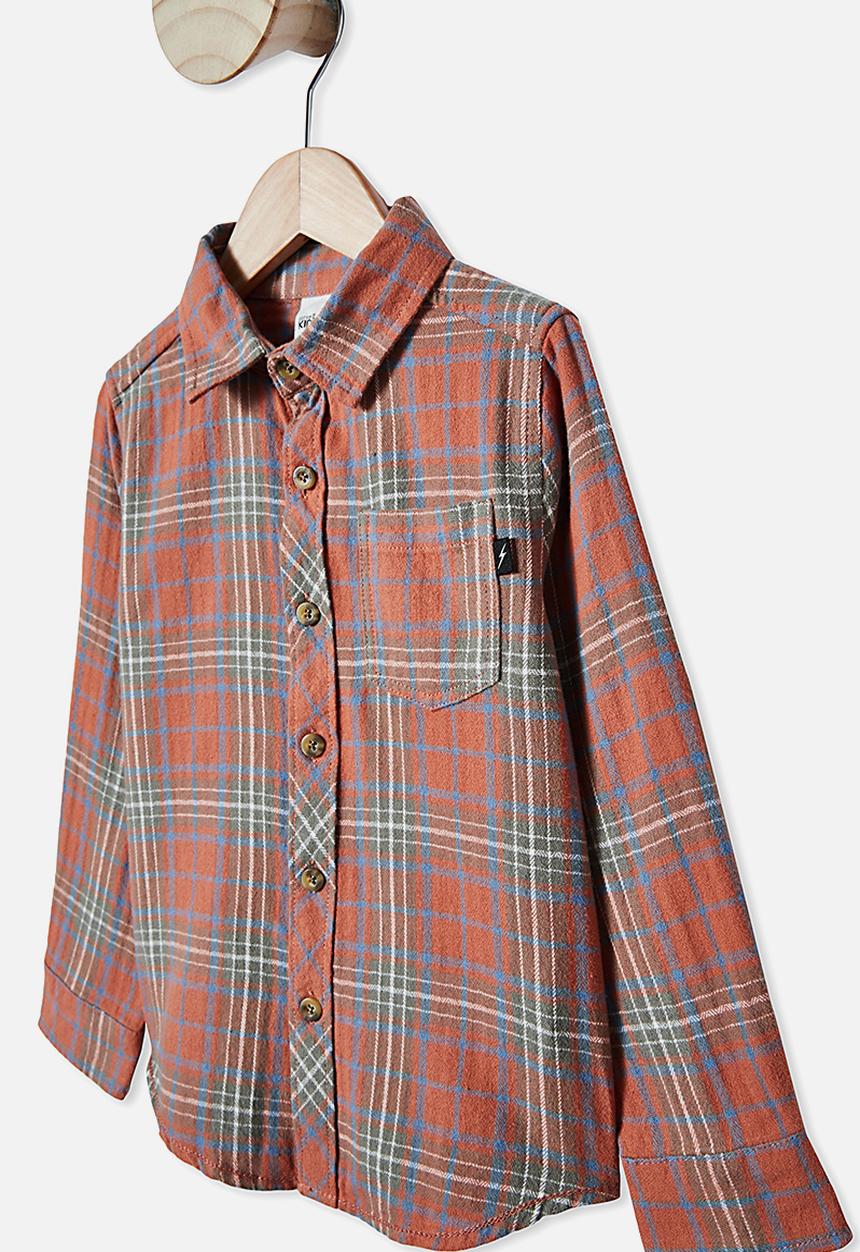 Cotton On - Rugged long sleeve shirt - amber brown plaid check