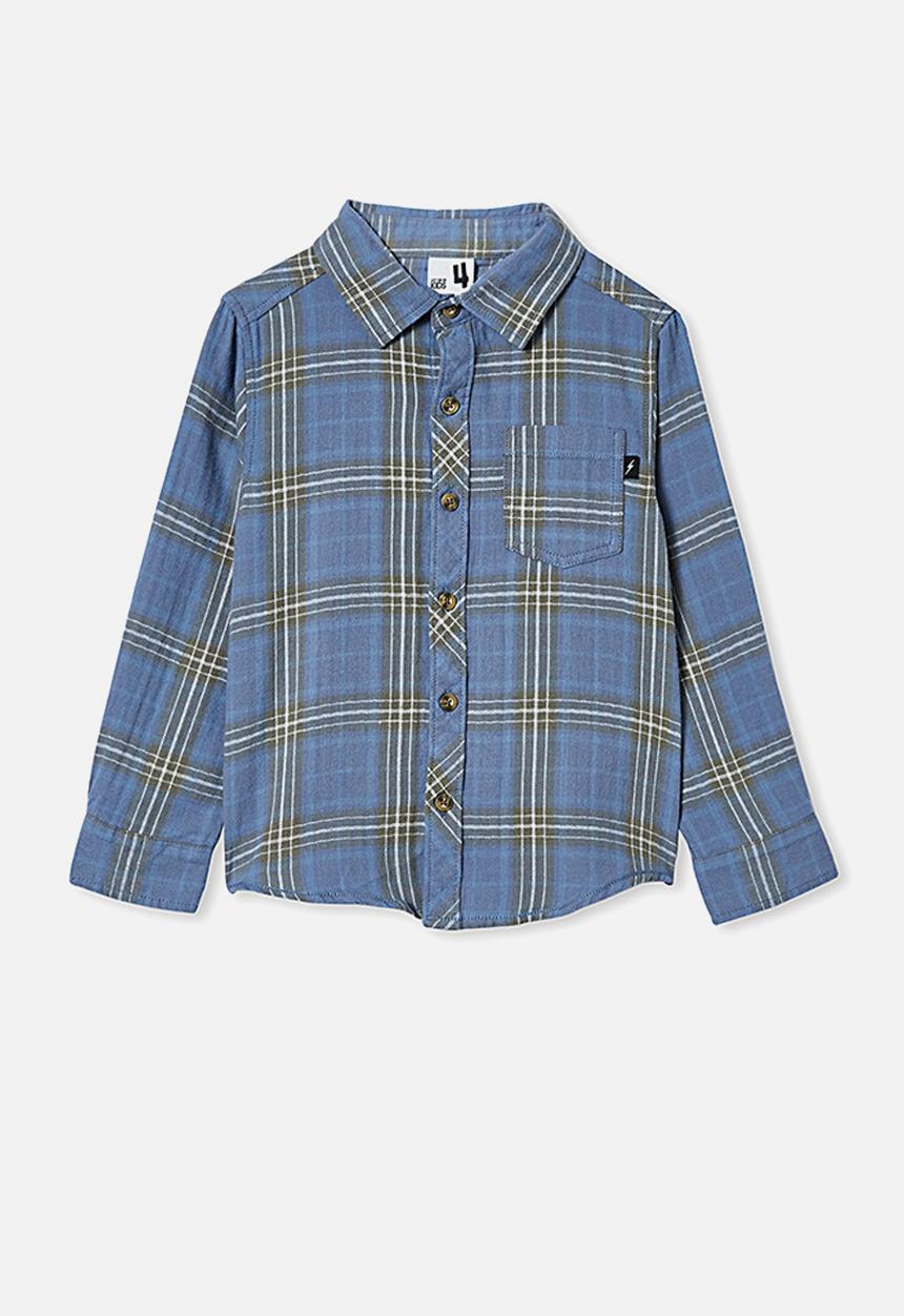 Cotton On - Rugged long sleeve shirt - blue plaid check