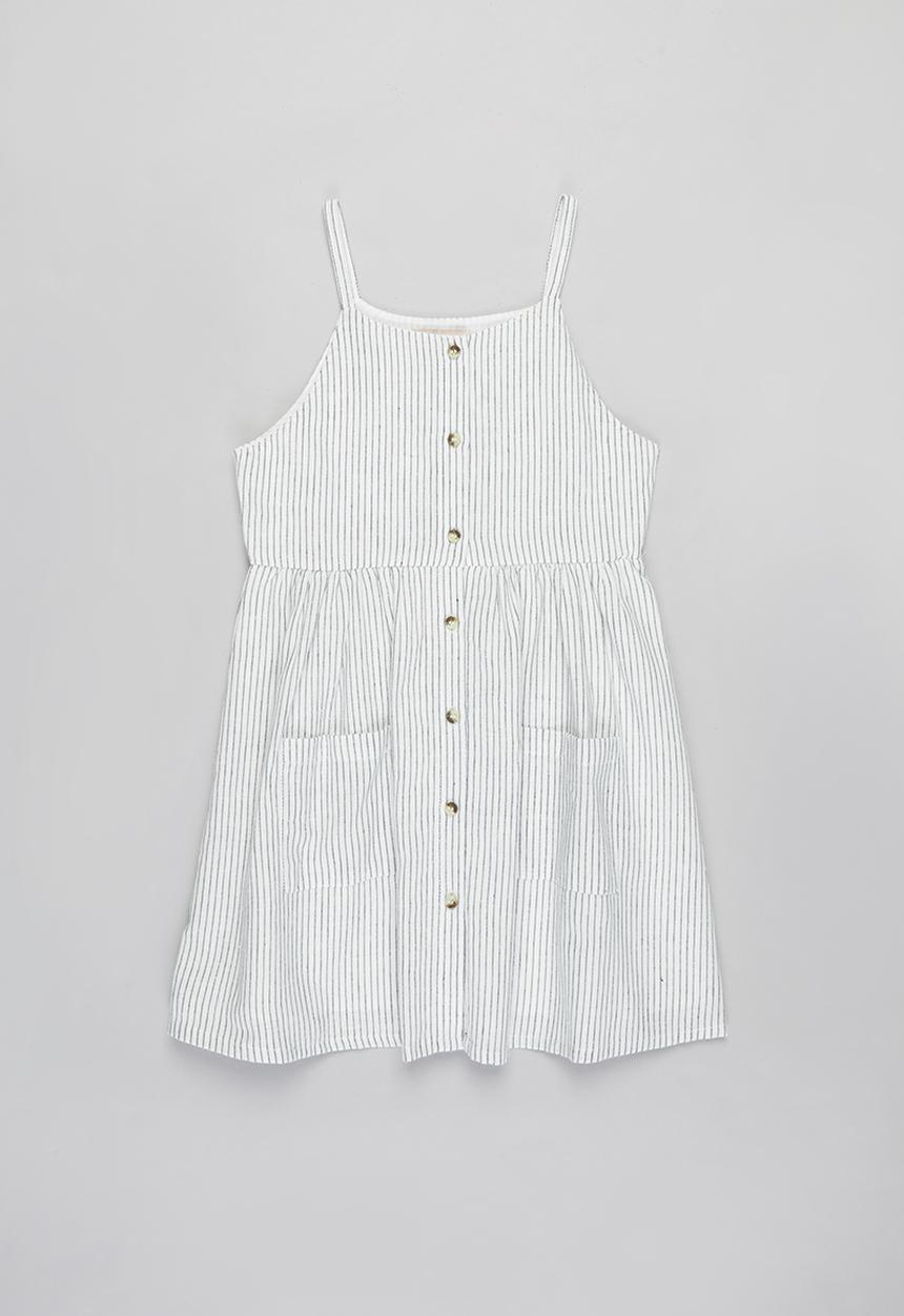 KIDS ONLY - Canyon linen stripe dress - cloud dancer & dark denim blue