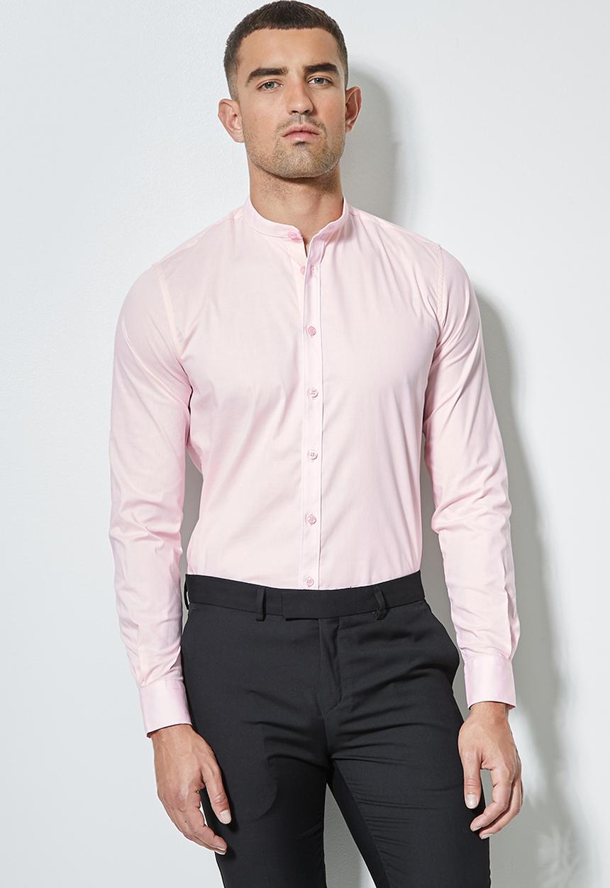 Superbalist - Wu slim strech mandarin shirt - light pink