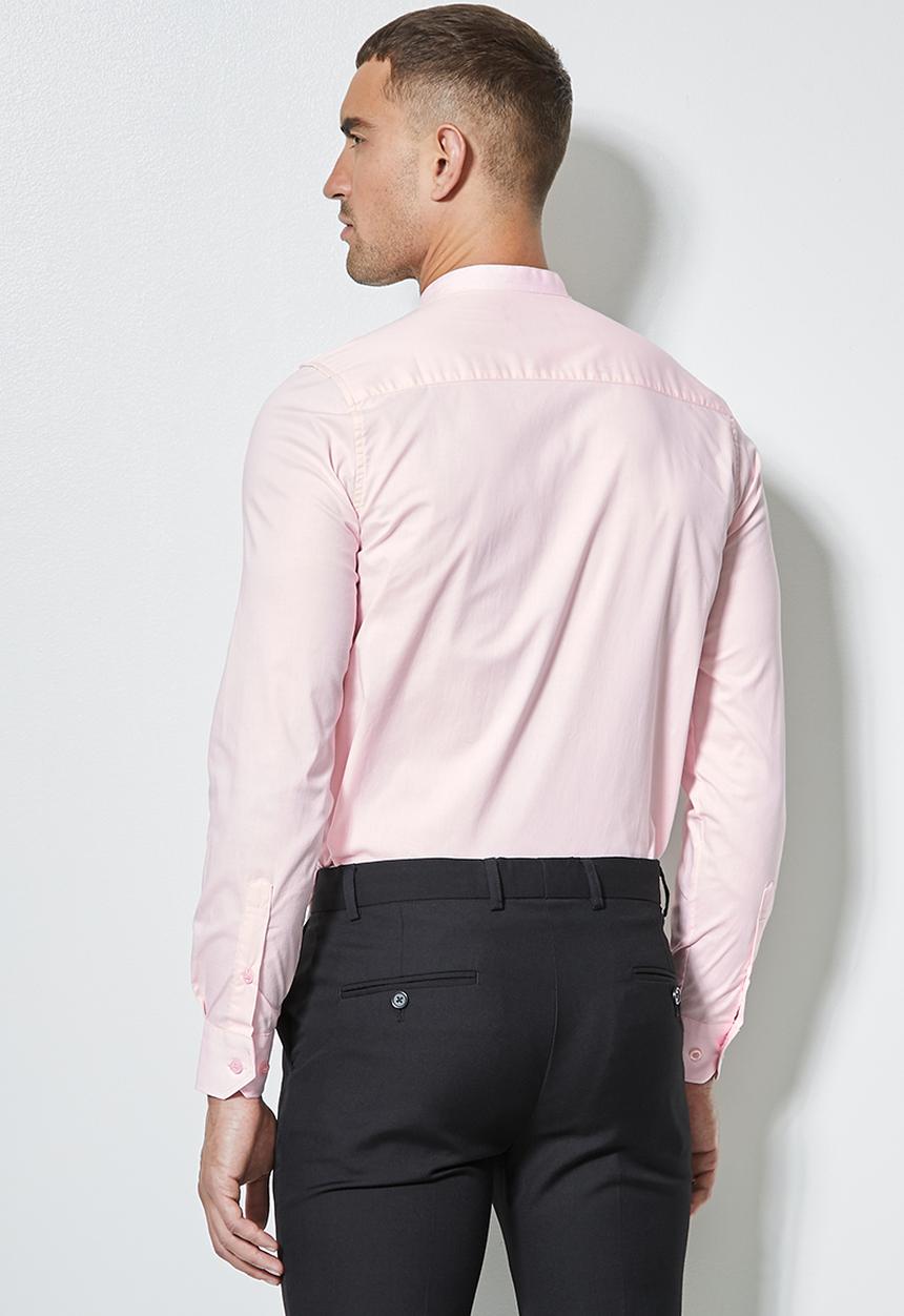 Superbalist - Wu slim strech mandarin shirt - light pink