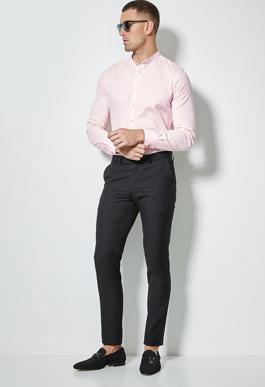 Superbalist - Wu slim strech mandarin shirt - light pink