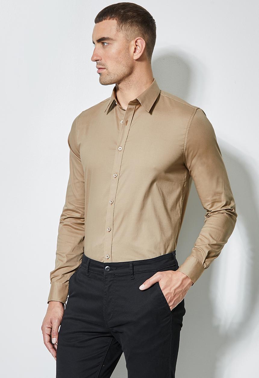 Superbalist - Jos slim fit long sleeve shirt - taupe 