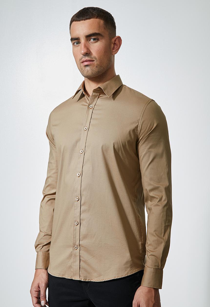Superbalist - Jos slim fit long sleeve shirt - taupe 