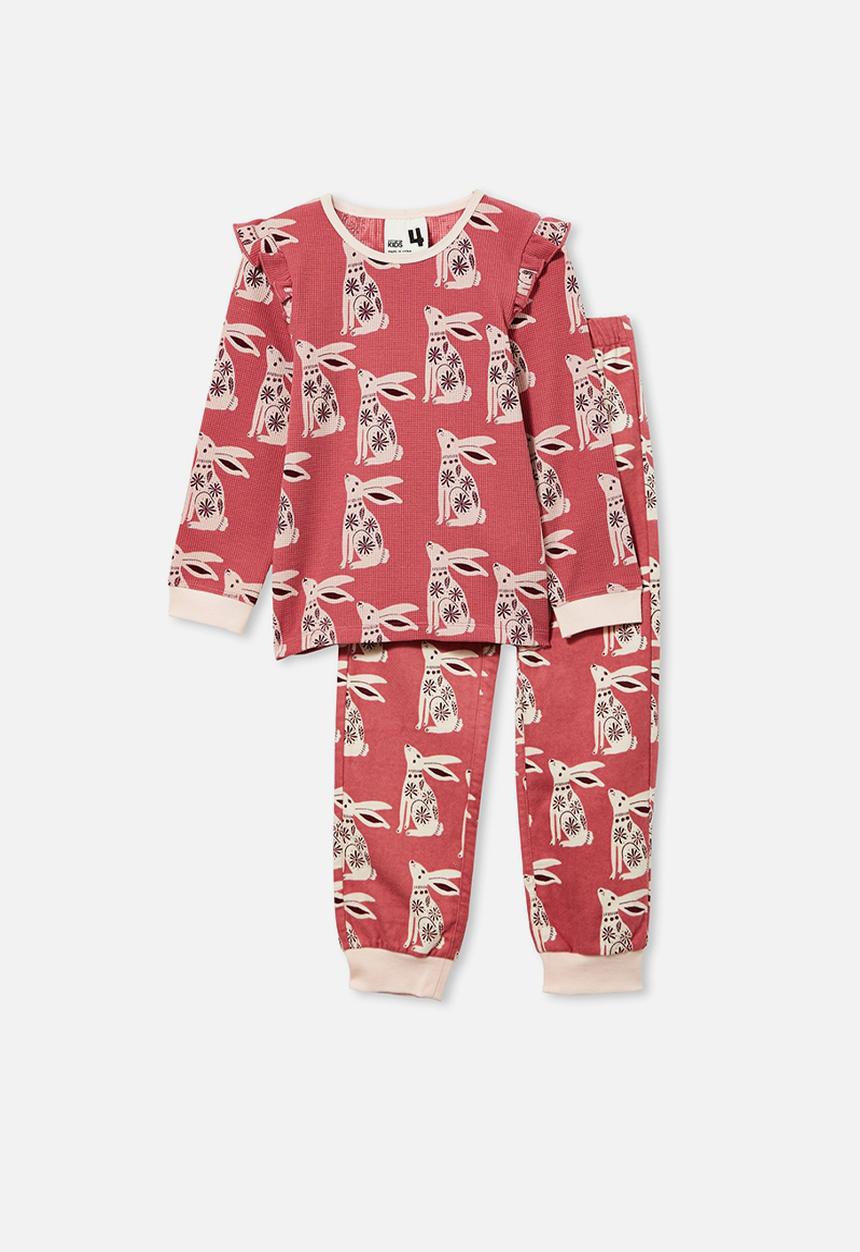 Cotton On - Edith long sleeve pyjama set - folk bunny very berry