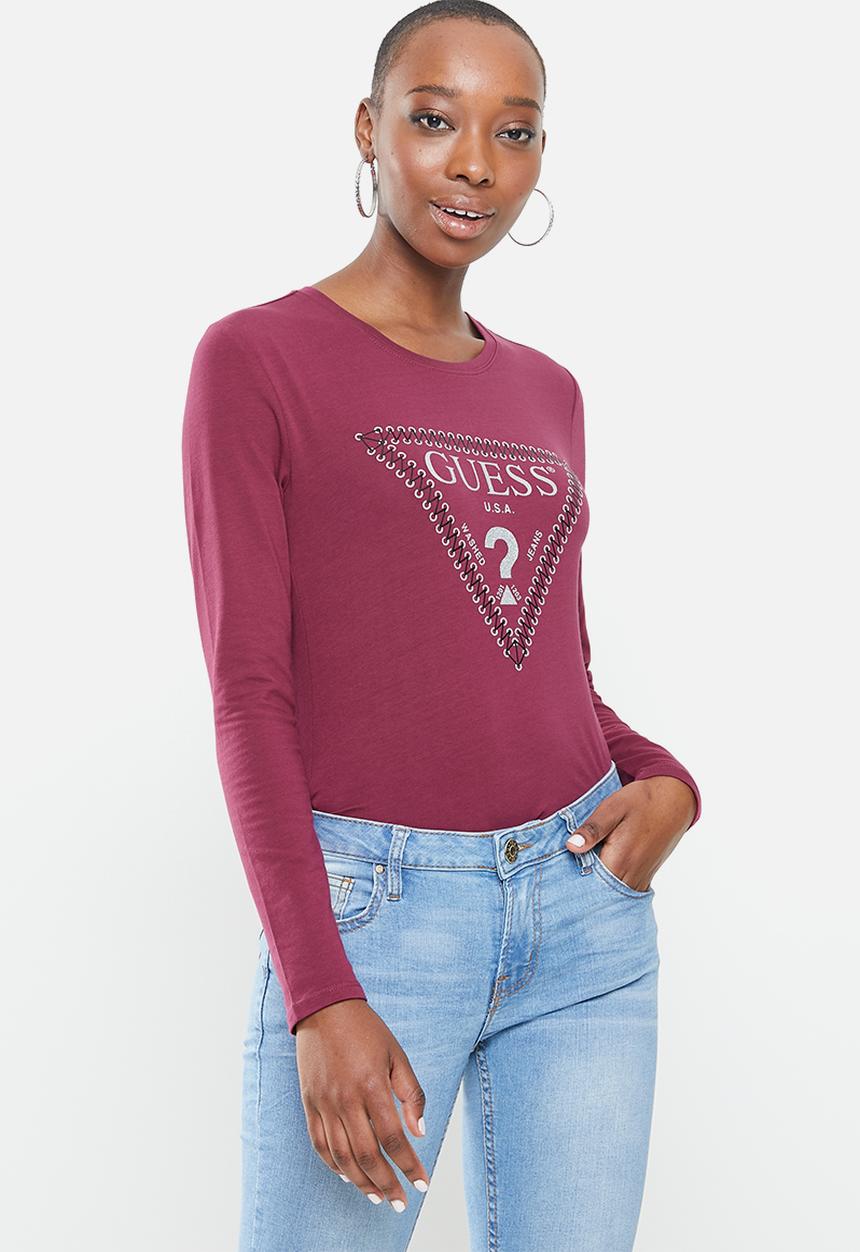 GUESS - Long sleeve mini lace up tee - sweet syrah
