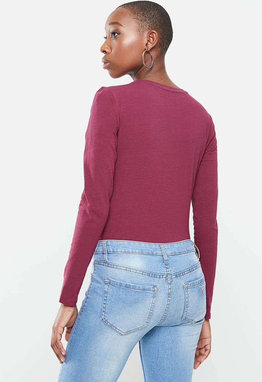 GUESS - Long sleeve mini lace up tee - sweet syrah