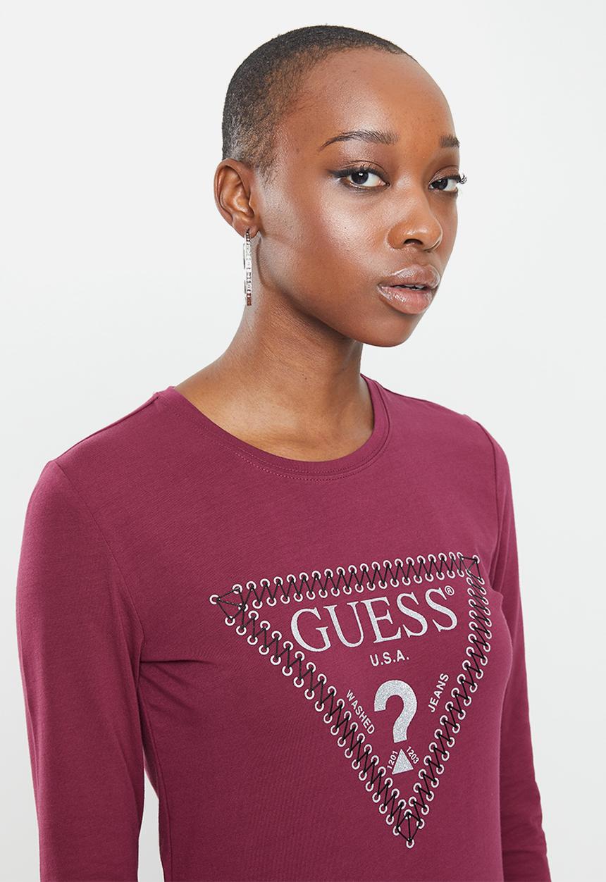 GUESS - Long sleeve mini lace up tee - sweet syrah