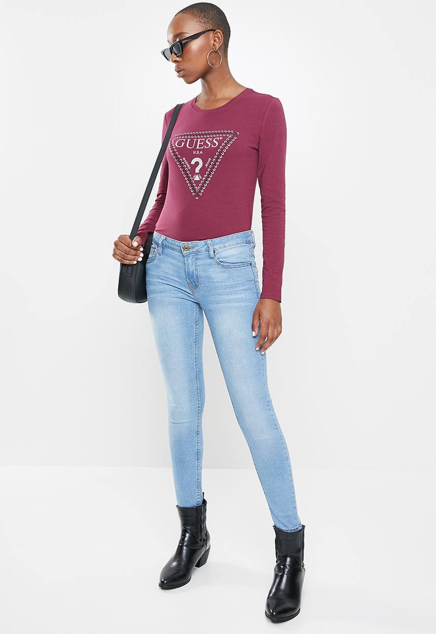 GUESS - Long sleeve mini lace up tee - sweet syrah