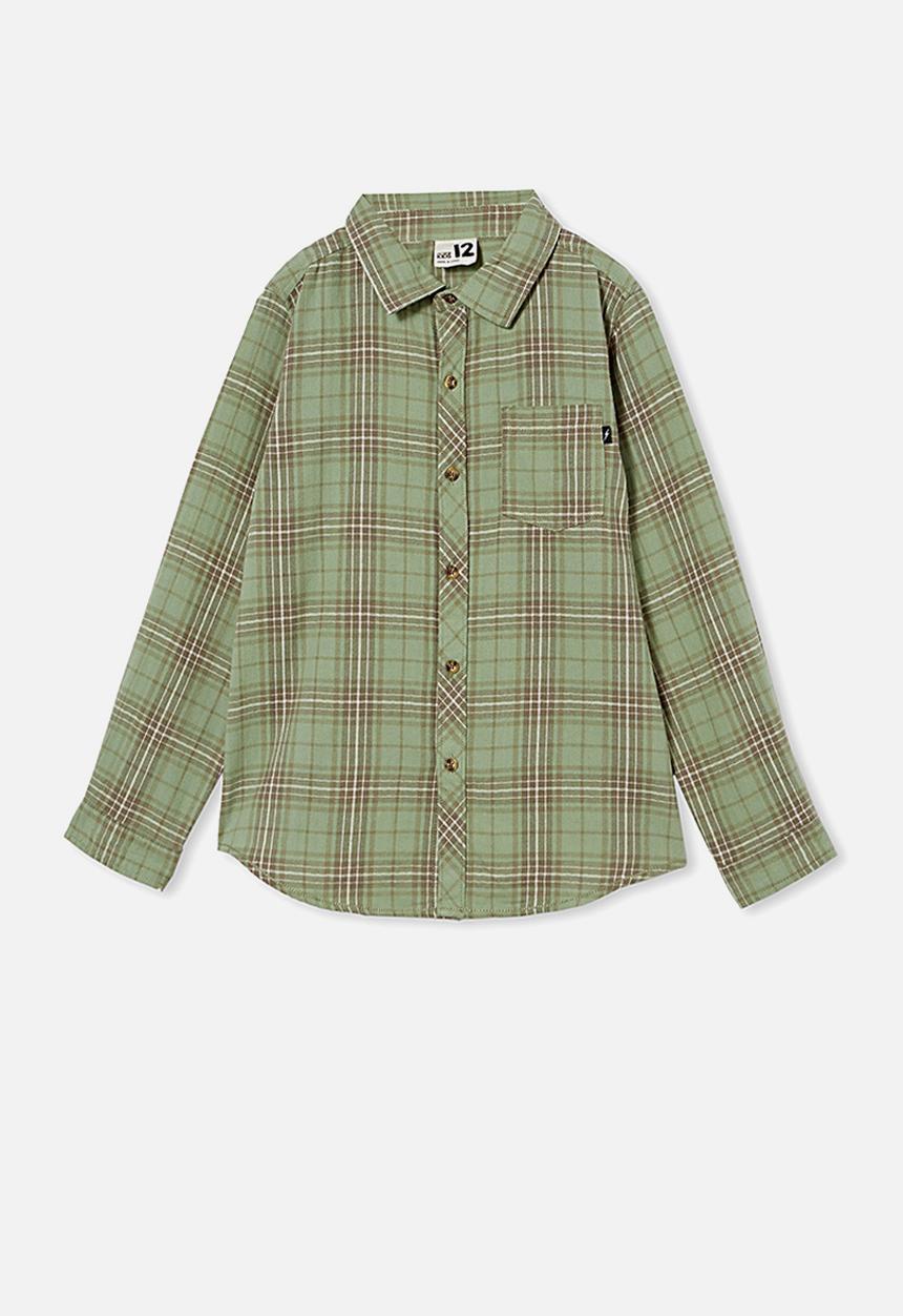 Free by Cotton On - Rocky long sleeve shirt - green plaid check
