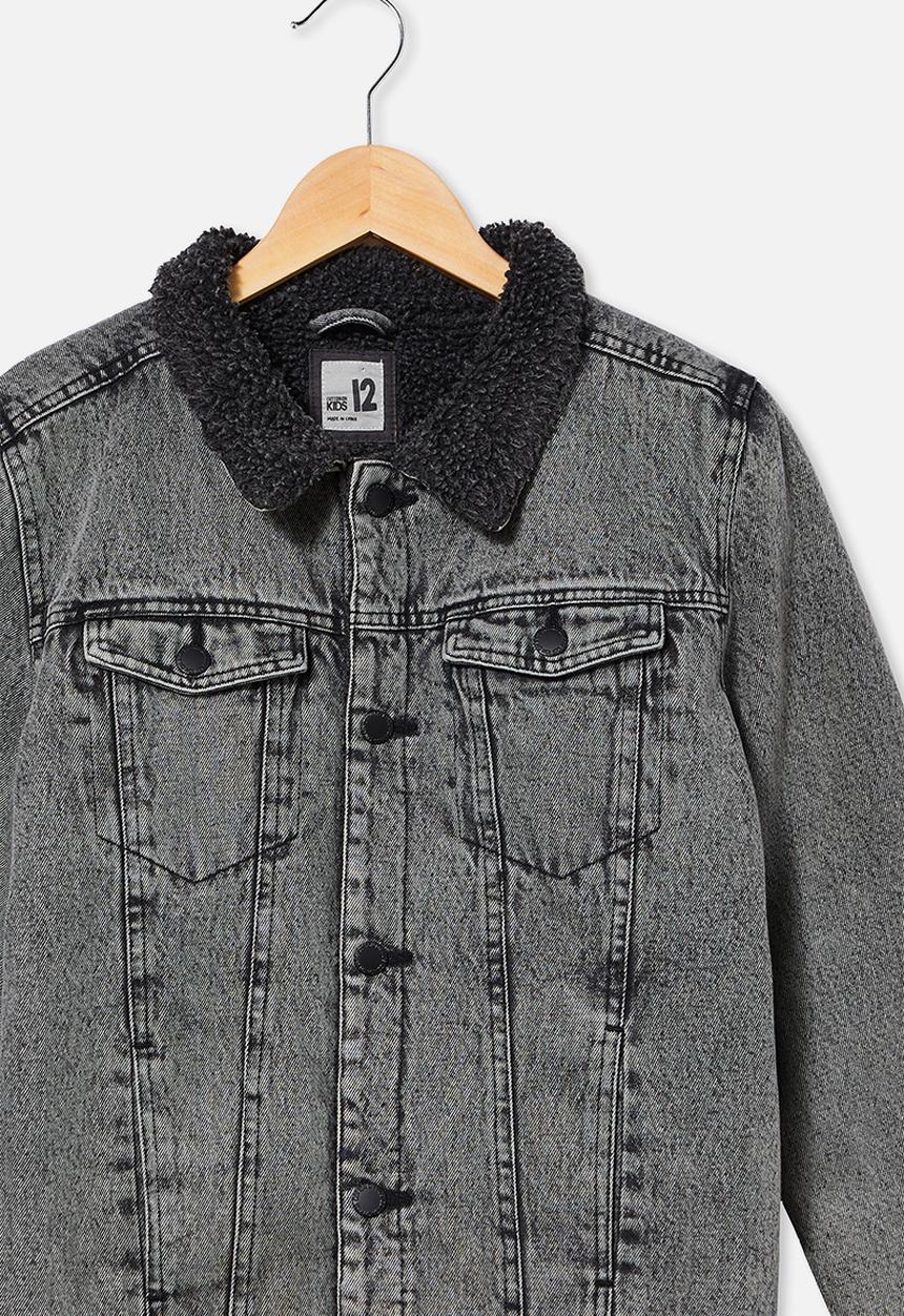 Free by Cotton On - Boys jessie dnm sherpa jacket - washed grey