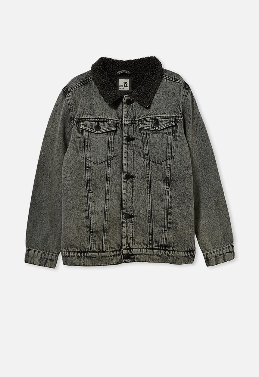 Free by Cotton On - Boys jessie dnm sherpa jacket - washed grey