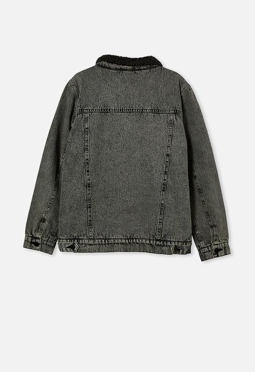 Free by Cotton On - Boys jessie dnm sherpa jacket - washed grey