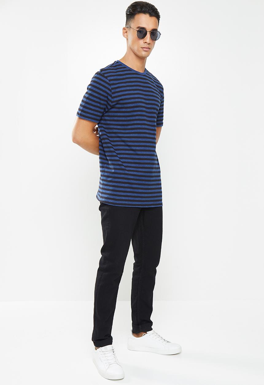 Only & Sons - Jamie life short sleeve stripe reg tee - black & blue