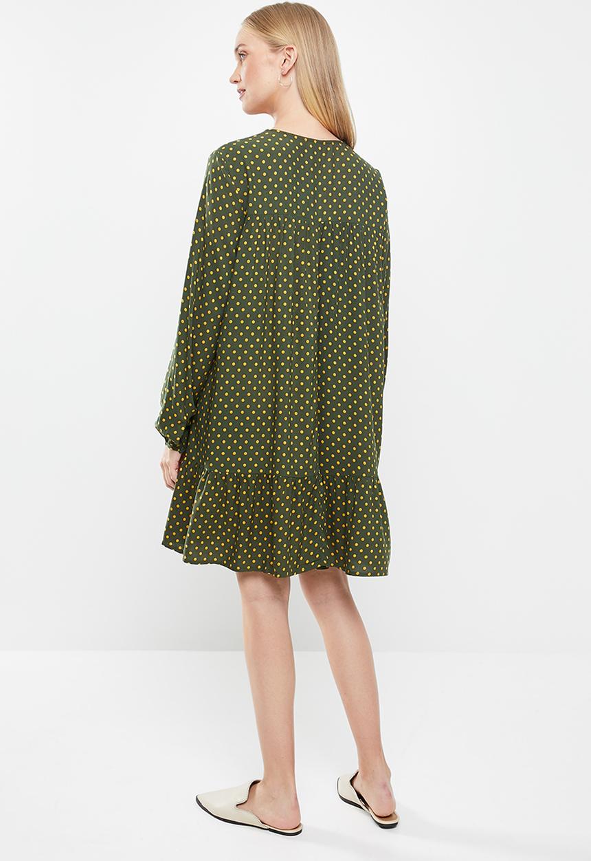 Jacqueline de Yong - Enzo tier dress - olive & yellow 