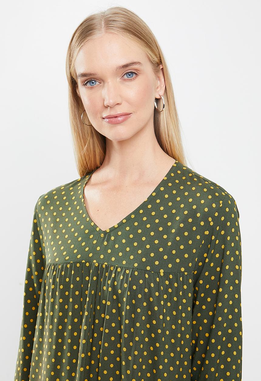 Jacqueline de Yong - Enzo tier dress - olive & yellow 
