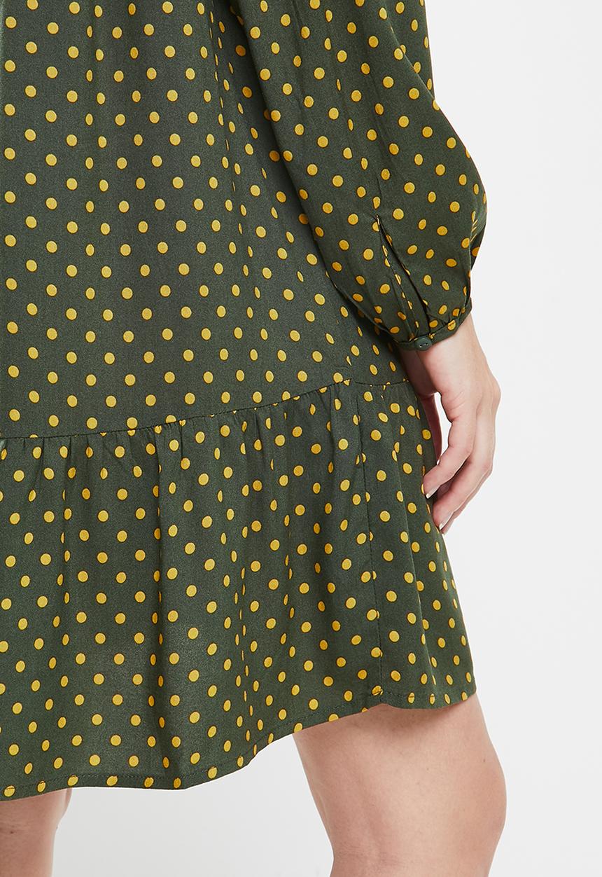 Jacqueline de Yong - Enzo tier dress - olive & yellow 