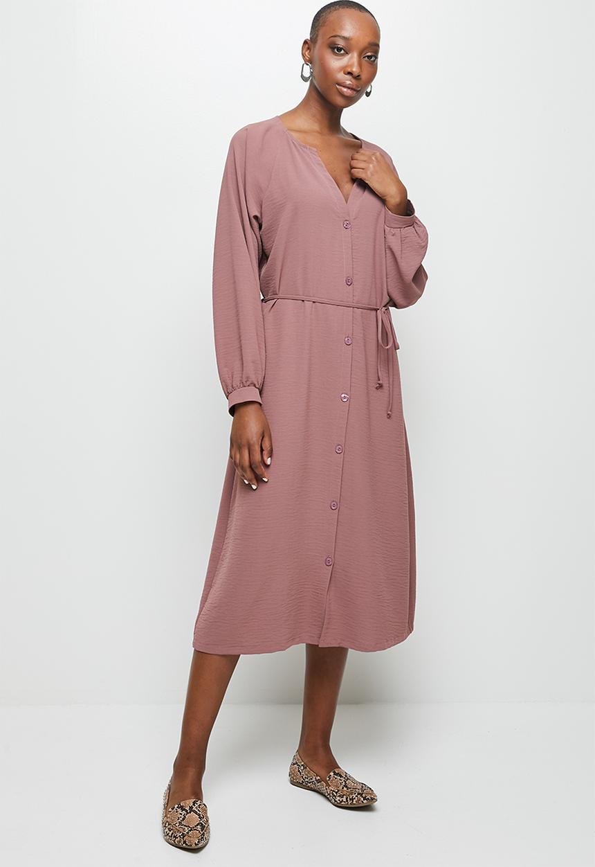 edit - Lantern sleeve mandarin shirt dress - pink