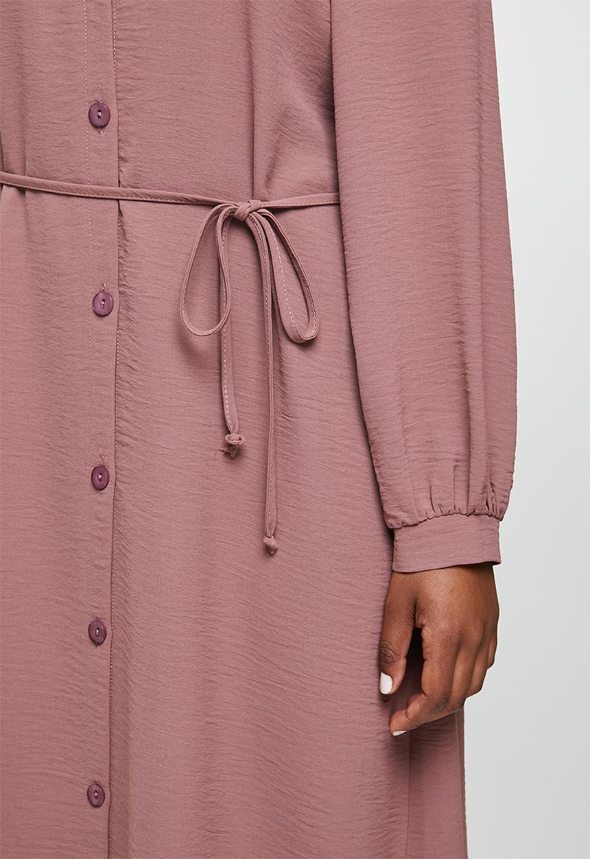 edit - Lantern sleeve mandarin shirt dress - pink