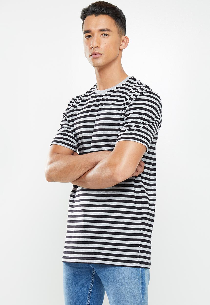 Only & Sons - Jamie life short sleeve stripe reg tee - grey & black