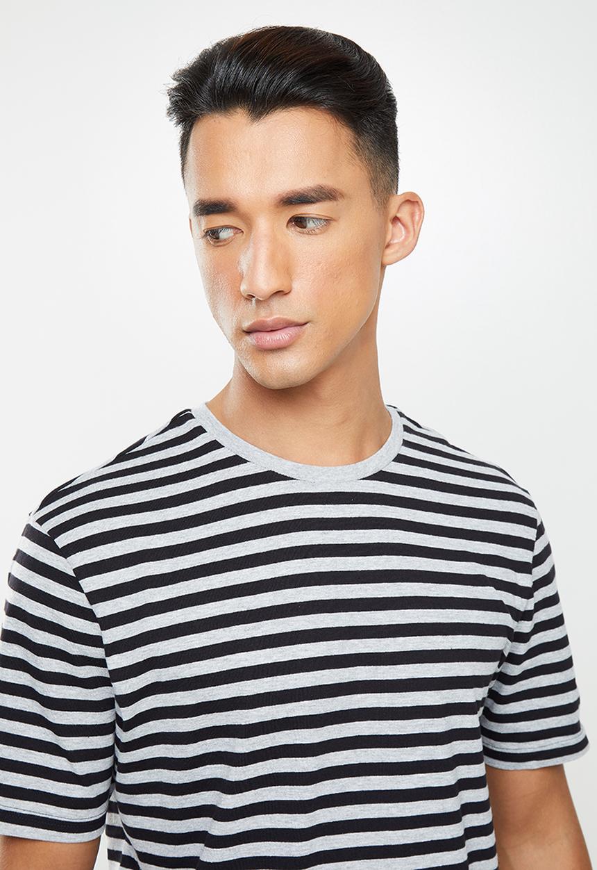 Only & Sons - Jamie life short sleeve stripe reg tee - grey & black