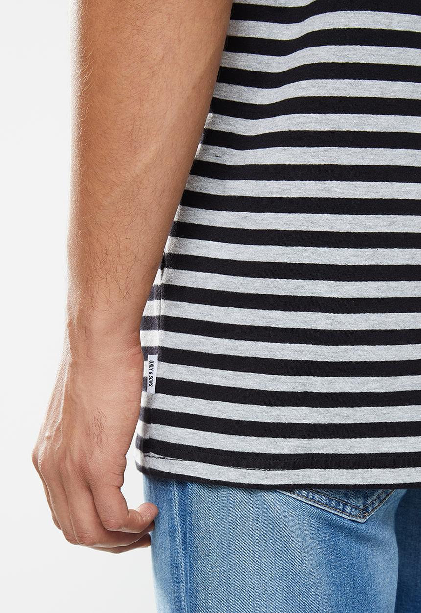 Only & Sons - Jamie life short sleeve stripe reg tee - grey & black