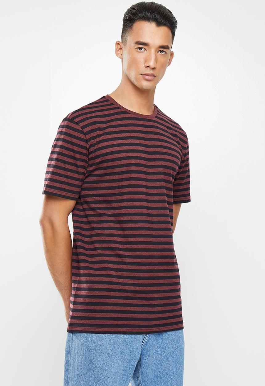 Only & Sons - Jamie life short sleeve stripe reg tee - burgundy & black