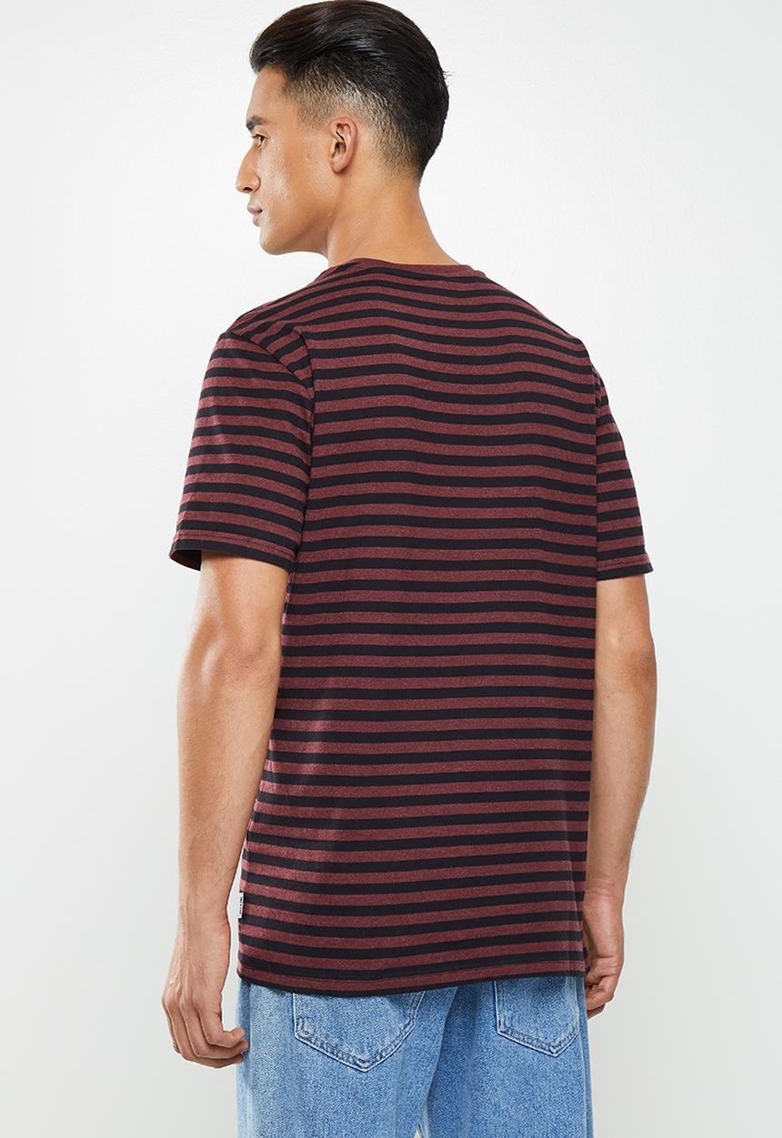 Only & Sons - Jamie life short sleeve stripe reg tee - burgundy & black