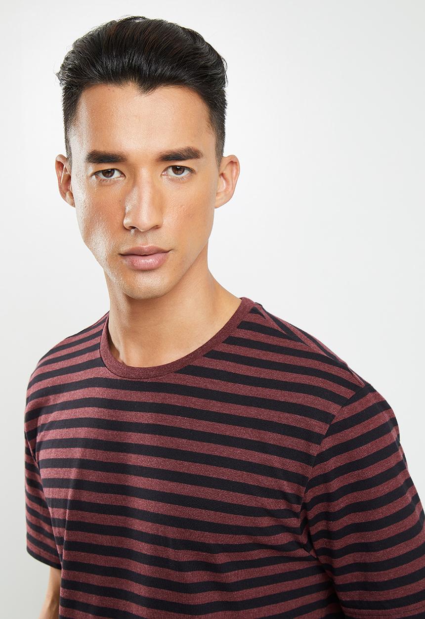 Only & Sons - Jamie life short sleeve stripe reg tee - burgundy & black