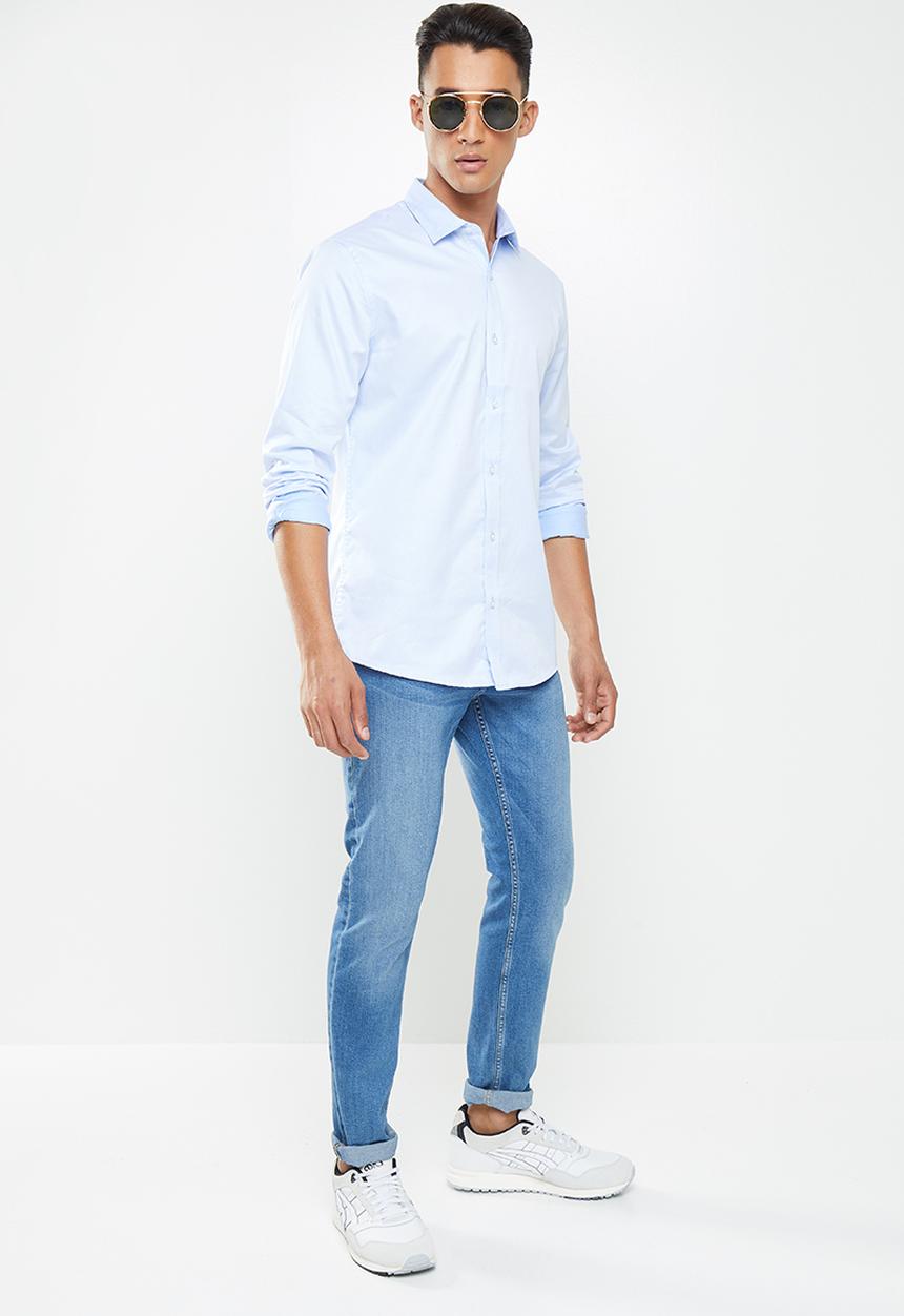 Only & Sons - Alves life long sleeve 2-ply easy iron shirt - blue