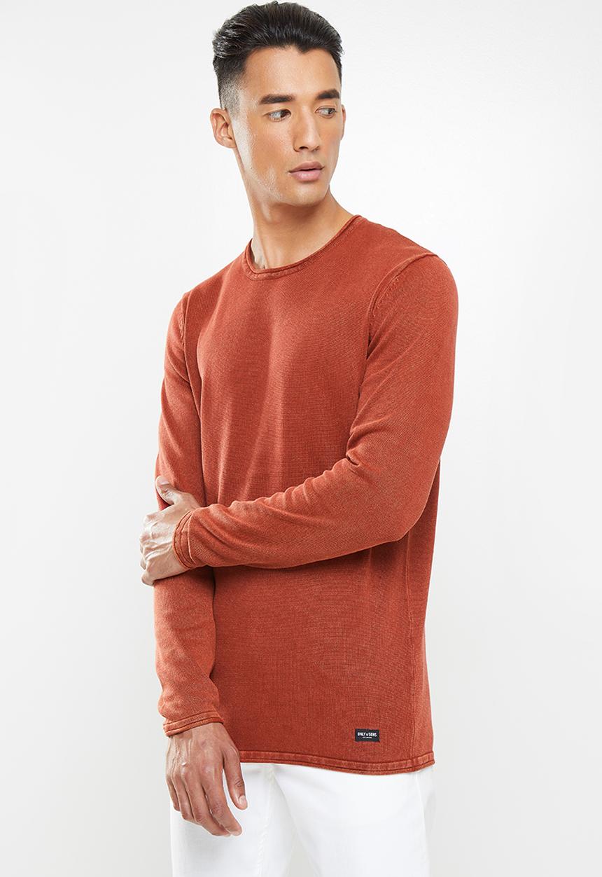 Only & Sons - Garson life 12 wash crew knit - burnt orange