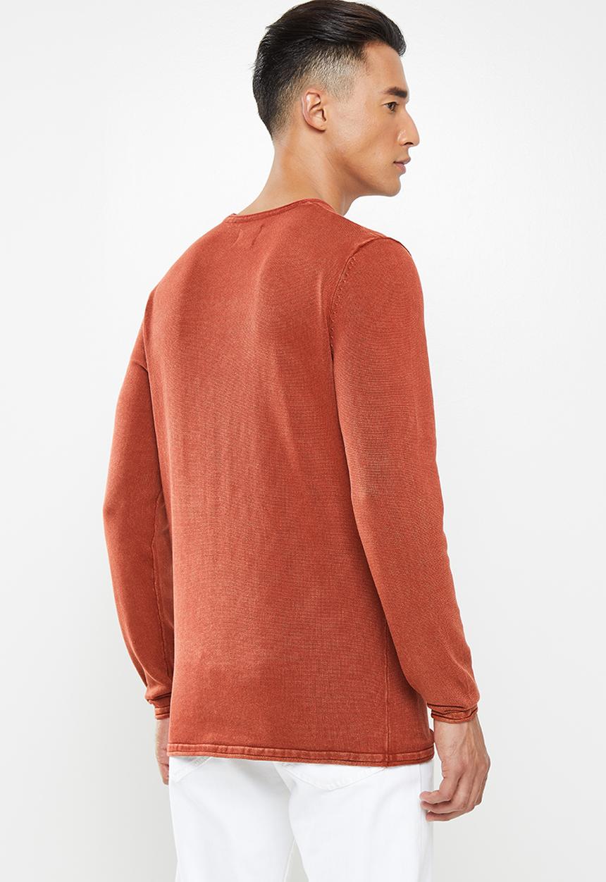 Only & Sons - Garson life 12 wash crew knit - burnt orange