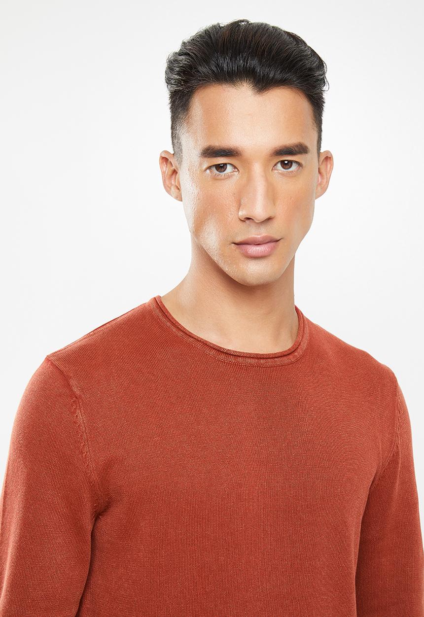 Only & Sons - Garson life 12 wash crew knit - burnt orange