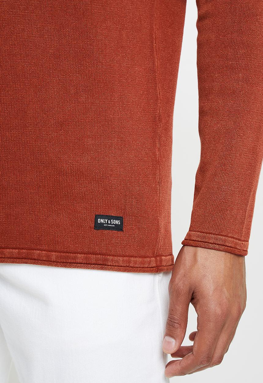 Only & Sons - Garson life 12 wash crew knit - burnt orange