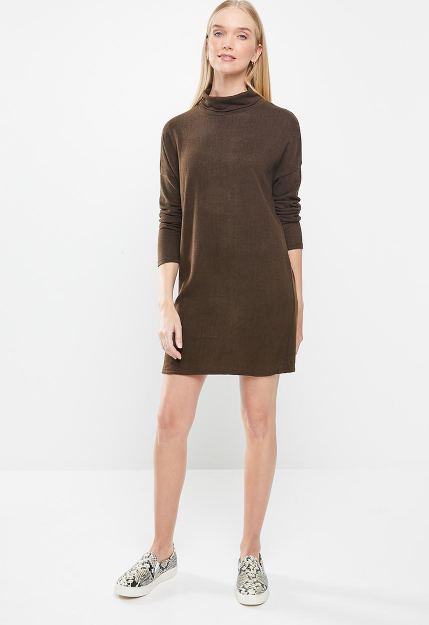 Jacqueline de Yong - Sara tonsy long sleeve cowl neck dress - brown