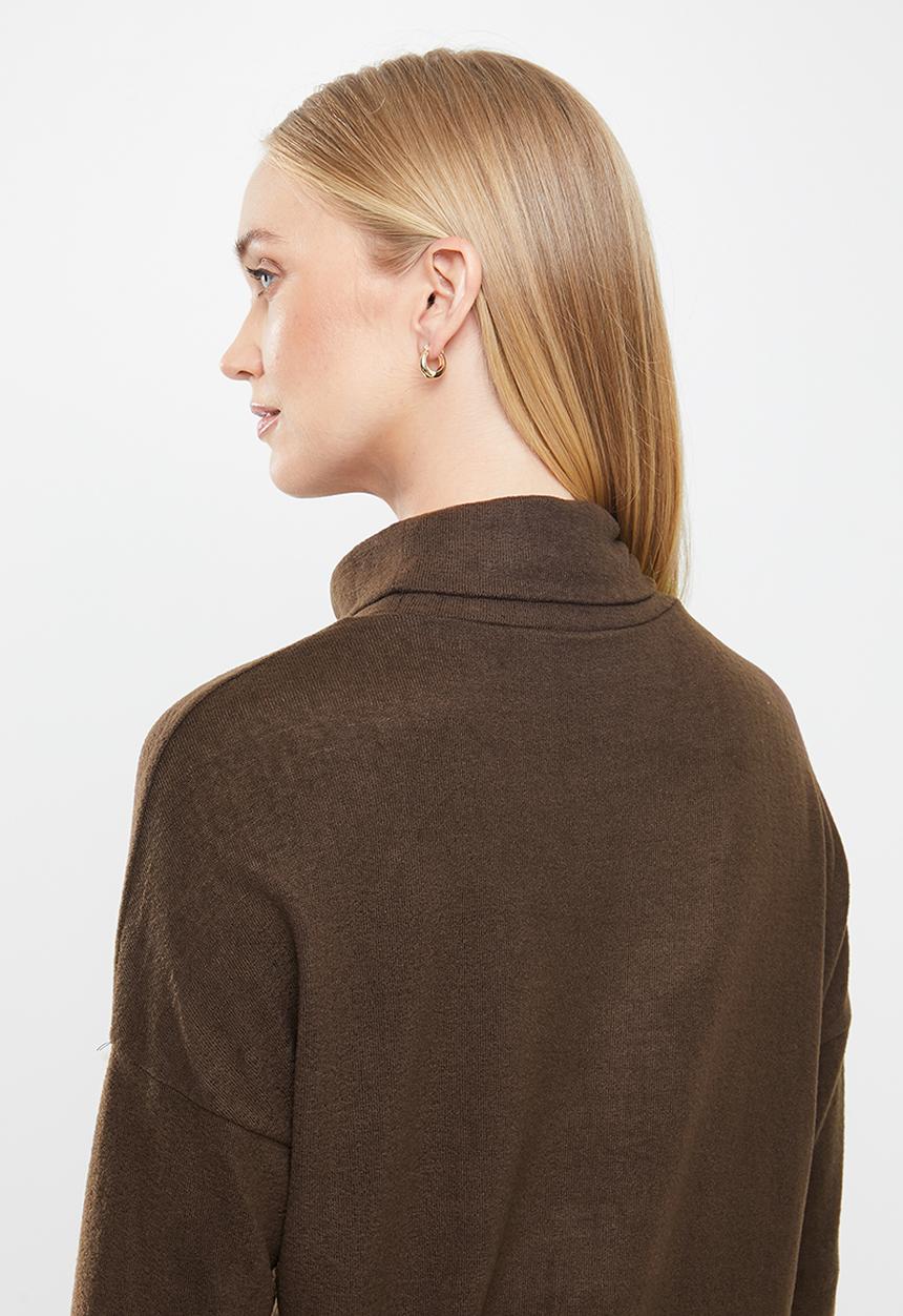 Jacqueline de Yong - Sara tonsy long sleeve cowl neck dress - brown