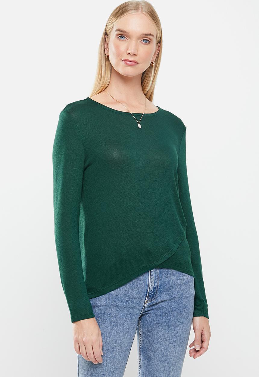 Jacqueline de Yong - Giala long sleeve wrap top - green 