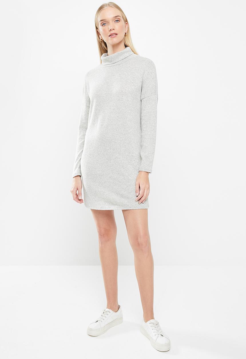 Jacqueline de Yong - Sara tonsy long sleeve cowl neck dress - light grey