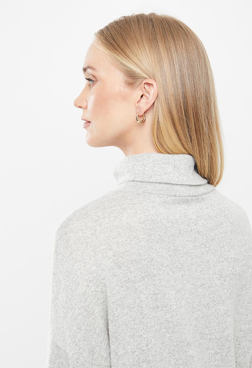 Jacqueline de Yong - Sara tonsy long sleeve cowl neck dress - light grey