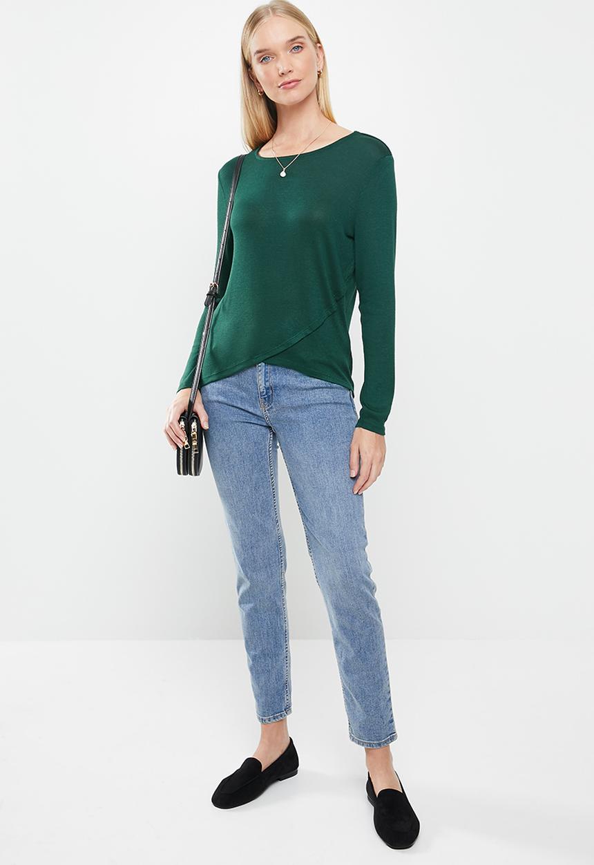 Jacqueline de Yong - Giala long sleeve wrap top - green 